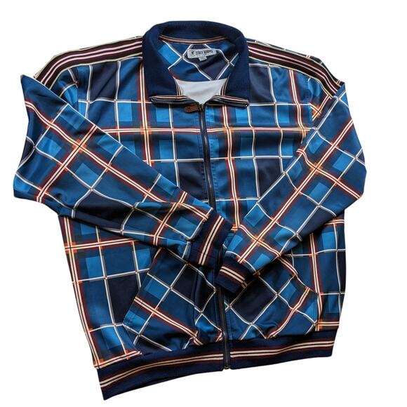 Stacy Adams Jacket Men XXL Blue Plaid Lightweight Track Full Zip Streetwear Bold - Picture 2 of 16